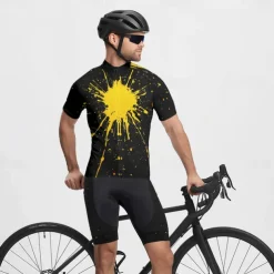 Men's Cycling Jersey with Shorts Graffiti Short Sleeve Bike Clothing Suit with 3 Rear Pockets Mountain Bike MTB Road Bike Cycling Front Zipper Sweat wicking Comfortable Breathable Sports Yellow Blue