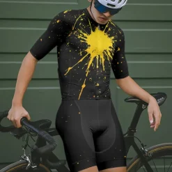 Men's Cycling Jersey with Shorts Graffiti Short Sleeve Bike Clothing Suit with 3 Rear Pockets Mountain Bike MTB Road Bike Cycling Front Zipper Sweat wicking Comfortable Breathable Sports Yellow Blue