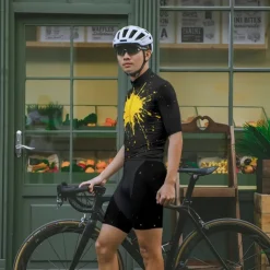 Men's Cycling Jersey with Shorts Graffiti Short Sleeve Bike Clothing Suit with 3 Rear Pockets Mountain Bike MTB Road Bike Cycling Front Zipper Sweat wicking Comfortable Breathable Sports Yellow Blue