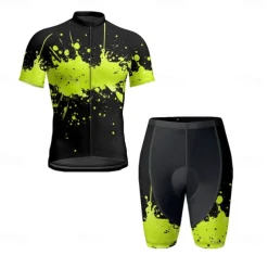 Men's Cycling Jersey with Shorts Graffiti Short Sleeve Bike Clothing Suit with 3 Rear Pockets Mountain Bike MTB Road Bike Cycling Front Zipper Sweat wicking Comfortable Breathable Sports Yellow Blue