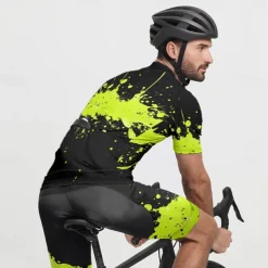 Men's Cycling Jersey with Shorts Graffiti Short Sleeve Bike Clothing Suit with 3 Rear Pockets Mountain Bike MTB Road Bike Cycling Front Zipper Sweat wicking Comfortable Breathable Sports Yellow Blue