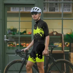 Men's Cycling Jersey with Shorts Graffiti Short Sleeve Bike Clothing Suit with 3 Rear Pockets Mountain Bike MTB Road Bike Cycling Front Zipper Sweat wicking Comfortable Breathable Sports Yellow Blue