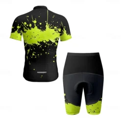 Men's Cycling Jersey with Shorts Graffiti Short Sleeve Bike Clothing Suit with 3 Rear Pockets Mountain Bike MTB Road Bike Cycling Front Zipper Sweat wicking Comfortable Breathable Sports Yellow Blue