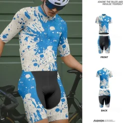 Men's Cycling Jersey with Shorts Graffiti Short Sleeve Bike Clothing Suit with 3 Rear Pockets Mountain Bike MTB Road Bike Cycling Front Zipper Sweat wicking Comfortable Breathable Sports Yellow Blue