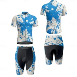 Men's Cycling Jersey with Shorts Graffiti Short Sleeve Bike Clothing Suit with 3 Rear Pockets Mountain Bike MTB Road Bike Cycling Front Zipper Sweat wicking Comfortable Breathable Sports Yellow Blue