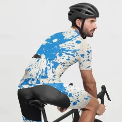 Men's Cycling Jersey with Shorts Graffiti Short Sleeve Bike Clothing Suit with 3 Rear Pockets Mountain Bike MTB Road Bike Cycling Front Zipper Sweat wicking Comfortable Breathable Sports Yellow Blue