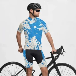 Men's Cycling Jersey with Shorts Graffiti Short Sleeve Bike Clothing Suit with 3 Rear Pockets Mountain Bike MTB Road Bike Cycling Front Zipper Sweat wicking Comfortable Breathable Sports Yellow Blue