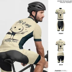 Men's Cycling Jersey with Shorts Graffiti Short Sleeve Bike Clothing Suit with 3 Rear Pockets Mountain Bike MTB Road Bike Cycling Front Zipper Sweat wicking Comfortable Breathable Sports Khaki