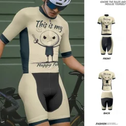 Men's Cycling Jersey with Shorts Graffiti Short Sleeve Bike Clothing Suit with 3 Rear Pockets Mountain Bike MTB Road Bike Cycling Front Zipper Sweat wicking Comfortable Breathable Sports Khaki