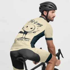 Men's Cycling Jersey with Shorts Graffiti Short Sleeve Bike Clothing Suit with 3 Rear Pockets Mountain Bike MTB Road Bike Cycling Front Zipper Sweat wicking Comfortable Breathable Sports Khaki