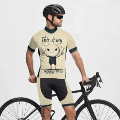 Men's Cycling Jersey with Shorts Graffiti Short Sleeve Bike Clothing Suit with 3 Rear Pockets Mountain Bike MTB Road Bike Cycling Front Zipper Sweat wicking Comfortable Breathable Sports Khaki