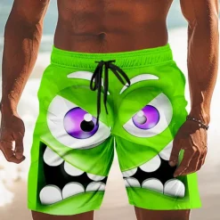 Men's 3D Cartoon Smile Face Big Eyes Swim Trunks Swim Shorts Board Shorts Mid Waist Funny Outdoor Vacation Dailywear Side Pockets Mesh Lining Elastic Drawstring Waist Designer Clothing Apparel