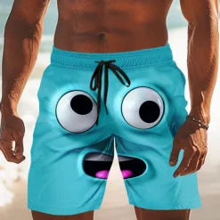 Men's 3D Cartoon Smile Face Swim Trunks Swim Shorts Board Shorts Mid Waist Funny Outdoor Vacation Dailywear Side Pockets Mesh Lining Elastic Drawstring Waist Designer Clothing Apparel