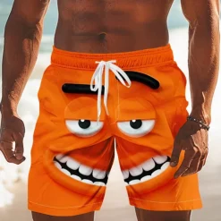 Men's 3D Cartoon Smile Face Swim Trunks Swim Shorts Board Shorts Mid Waist Funny Outdoor Vacation Dailywear Side Pockets Mesh Lining Elastic Drawstring Waist Designer Clothing Apparel