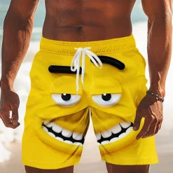Men's 3D Cartoon Smile Face Swim Trunks Swim Shorts Board Shorts Mid Waist Funny Outdoor Vacation Dailywear Side Pockets Mesh Lining Elastic Drawstring Waist Designer Clothing Apparel