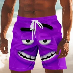Men's 3D Cartoon Smile Face Swim Trunks Swim Shorts Board Shorts Mid Waist Funny Outdoor Vacation Dailywear Side Pockets Mesh Lining Elastic Drawstring Waist Designer Clothing Apparel