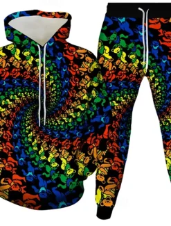 Men's 3D Geometic 2pcs 3D Sweatshirt Sets Tracksuit Hoodie Sweatshirt Long Sleeve Long pants Hooded Casual Daily Athleisure 3D Print Spring Fall Winter Robin's Egg Blue Pink Rainbow