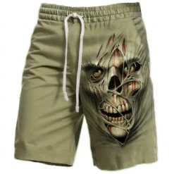 Men's 3D Print Cool Skulls Halloween Costumes Sweat Shorts Beach Shorts Terry Shorts Mid Waist Vintage Casual Daily Holiday Streetwear Elastic Waist 3D Print Drawstring Designer Clothing Apparel