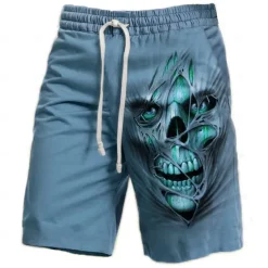 Men's 3D Print Cool Skulls Halloween Costumes Sweat Shorts Beach Shorts Terry Shorts Mid Waist Vintage Casual Daily Holiday Streetwear Elastic Waist 3D Print Drawstring Designer Clothing Apparel