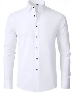 Men's Daily Dress Casual Shirt Homecoming Standard Fit Long Sleeve Lapel Summer Solid Color Polyester Black White Grey 2025