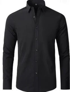 Men's Daily Dress Casual Shirt Homecoming Standard Fit Long Sleeve Lapel Summer Solid Color Polyester Black White Grey 2025