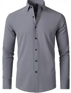 Men's Daily Dress Casual Shirt Homecoming Standard Fit Long Sleeve Lapel Summer Solid Color Polyester Black White Grey 2025