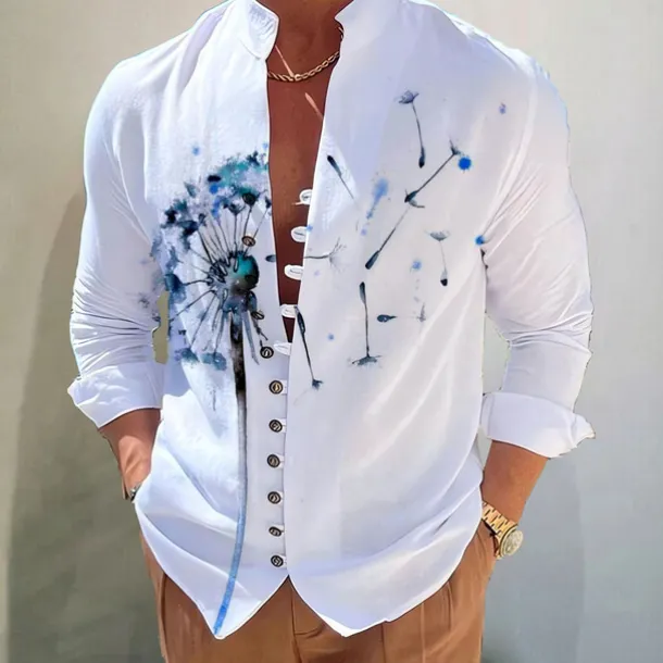 Men's Dark Shirt Aloha Shirt Long Sleeve Fashion Designer Casual Vacation Daily Going out Fall Autumn / Fall Spring & Summer Stand Collar Print Black Black / Red Army Green Red Navy Blue