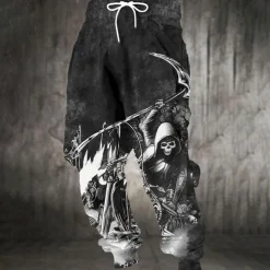 Men's Death Halloween Costumes Skulls Sweatpants Joggers Trousers Mid Waist Drawstring Elastic Waist Dark Gothic Style Jogging Streetwear Workout Athletic Sweatpants with Pockets Spring Fall 3D Print