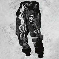 Men's Death Halloween Costumes Skulls Sweatpants Joggers Trousers Mid Waist Drawstring Elastic Waist Dark Gothic Style Jogging Streetwear Workout Athletic Sweatpants with Pockets Spring Fall 3D Print
