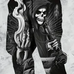 Men's Death Halloween Costumes Skulls Sweatpants Joggers Trousers Mid Waist Drawstring Elastic Waist Dark Gothic Style Jogging Streetwear Workout Athletic Sweatpants with Pockets Spring Fall 3D Print