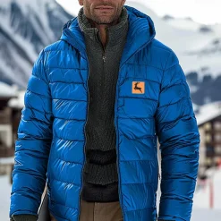 Men's Deer Down Jacket Puffer Jacket Waterproof Rain Waterproof Water Resistant Vintage Casual Daily Holiday Going out Print Fall Winter Hooded Long Sleeve Royal Blue
