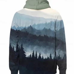 Men's Deer Hoodies Daily Casual Long Sleeve Hooded Vacation Hunting Streetwear Brown Dark Blue Print Front Pocket Spring & Fall Designer