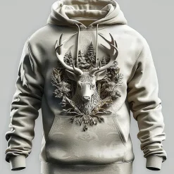 Men's Deer Hoodies Sweatshirt Fashion Cool Long Sleeve Crew Neck Party Holiday Streetwear White Drawstring Fall Winter Designer