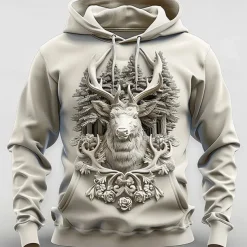 Men's Deer Hoodies Sweatshirt Fashion Cool Long Sleeve Crew Neck Party Holiday Streetwear White Drawstring Fall Winter Designer
