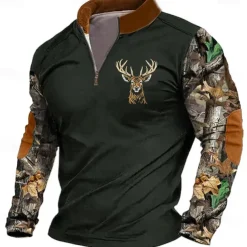 Men's Deer Sweatshirt Zip Sweatshirt Long Sleeve Sweatshirt Quarter Zip Daily Basic Print Sports Outdoor Travel Zip Up Spring & Fall