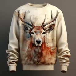 Men's Deer Sweatshirts Sweatshirt Long Sleeve Sweatshirt Crew Neck Fashion Daily 3D Printing Vacation Sports Outdoor Streetwear Crewneck Winter Spring & Fall