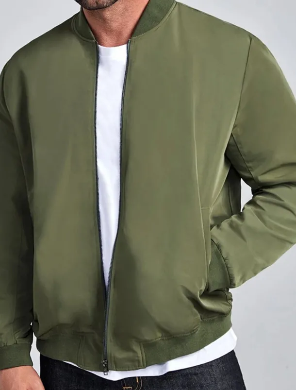 Men's Denim Bomber Jacket Coat Outdoor Sports Vintage Casual Daily Wear Vacation Going out Printing Fall & Winter Standing Collar Long Sleeve Army Green