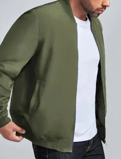 Men's Denim Bomber Jacket Coat Outdoor Sports Vintage Casual Daily Wear Vacation Going out Printing Fall & Winter Standing Collar Long Sleeve Army Green