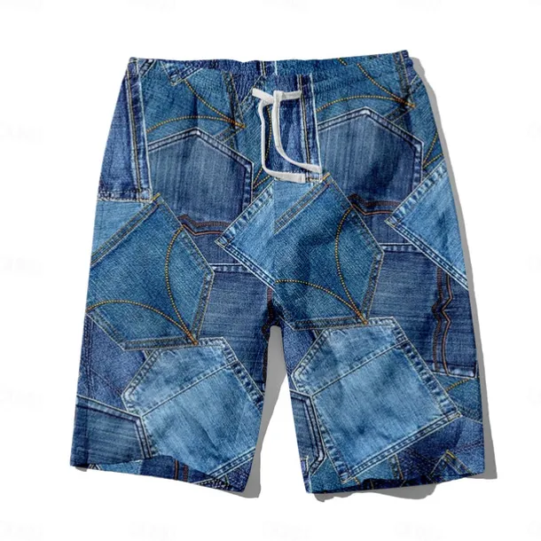Men's Denim Color block stitching Swim Trunks Swim Shorts Board Shorts Mid Waist Hawaiian Casual Holiday Beach Drawstring with Mesh lining Elastic Waist Designer Clothing Apparel