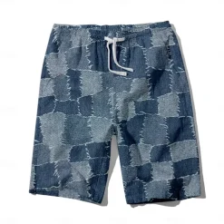 Men's Denim Color block stitching Swim Trunks Swim Shorts Board Shorts Mid Waist Hawaiian Casual Holiday Beach Drawstring with Mesh lining Elastic Waist Designer Clothing Apparel