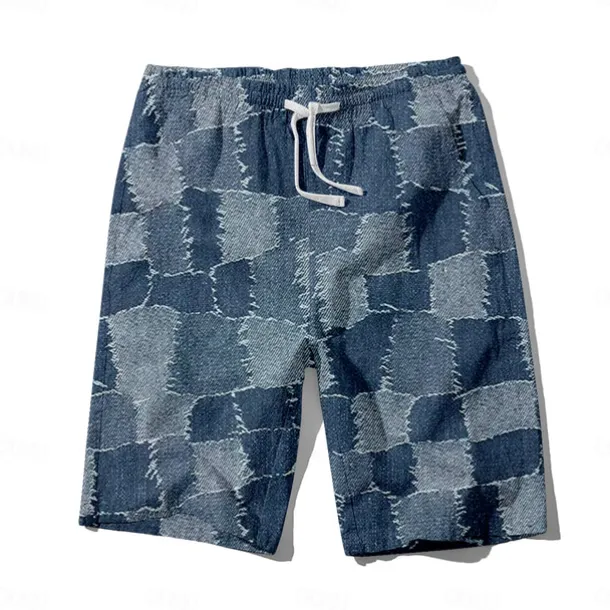 Men's Denim Color block stitching Swim Trunks Swim Shorts Board Shorts Mid Waist Hawaiian Casual Holiday Beach Drawstring with Mesh lining Elastic Waist Designer Clothing Apparel