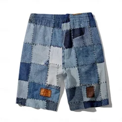 Men's Denim Color block stitching Swim Trunks Swim Shorts Board Shorts Mid Waist Hawaiian Casual Holiday Beach Drawstring with Mesh lining Elastic Waist Designer Clothing Apparel