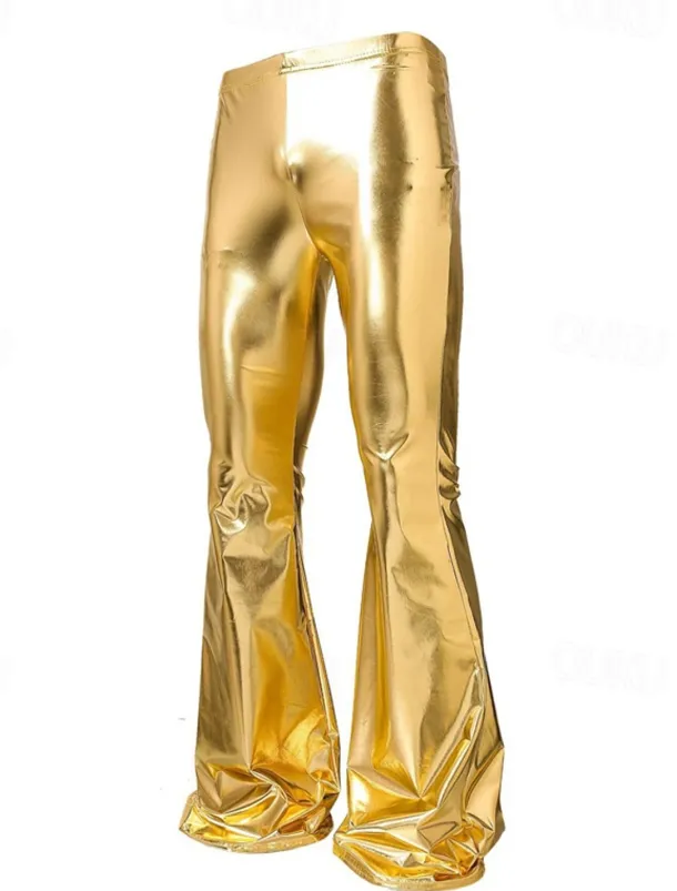 Men's Disco Pants Flared Pants Trousers Casual Pants Buttons Pocket Plain Comfort Party Stage Disco Lights Fashion Casual Gold Micro-elastic