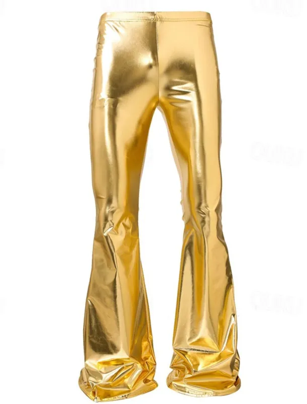 Men's Disco Pants Flared Pants Trousers Casual Pants Buttons Pocket Plain Comfort Party Stage Disco Lights Fashion Casual Gold Micro-elastic