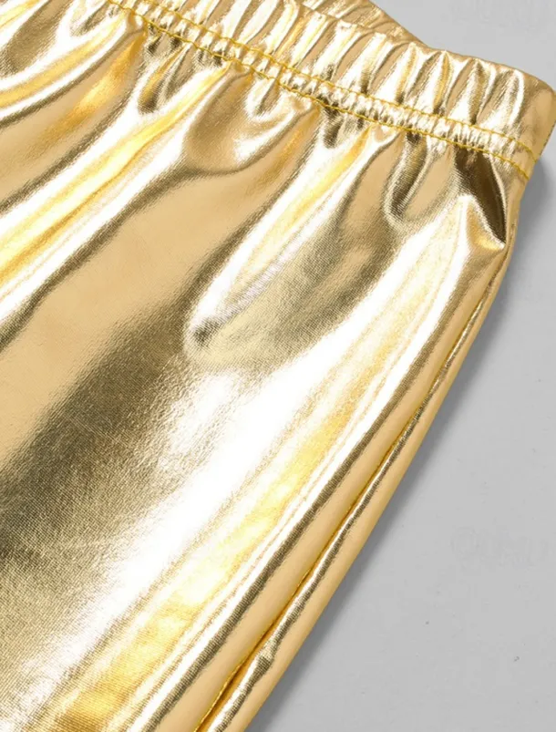 Men's Disco Pants Flared Pants Trousers Casual Pants Buttons Pocket Plain Comfort Party Stage Disco Lights Fashion Casual Gold Micro-elastic