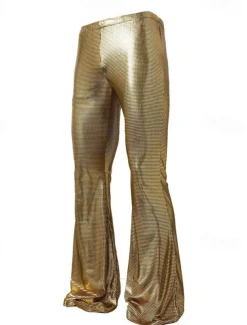 Men's Disco Pants Flared Pants Trousers Casual Pants Buttons Pocket Plain Comfort Party Stage Disco Lights Fashion Casual Gold Micro-elastic