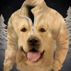 Men's Dog Graphic Prints Sweatshirts Sweatshirt Pullover Quarter Zip Hoodie Long Sleeve Sweatshirt Stand Collar Daily Casual Vintage Retro 3D Print Vacation Going out Streetwear Print Fleece Spring