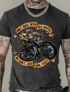 Men's Don't Mess With Old Bikers We Don't Just Look Crazy T Shirt Rude Style Cotton Short Sleeves Graphic Shirt Black White Navy Blue Comfortable Tee Street Fashion Designer Clothing