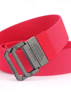 Men's Double-ring Buckle Belt Waist Belt Black Red Alloy Durable Adjustable Plain Outdoor Daily