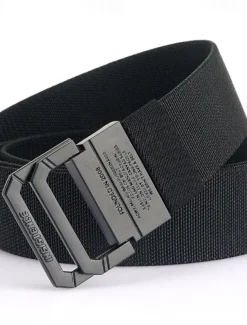 Men's Double-ring Buckle Belt Waist Belt Black Red Alloy Durable Adjustable Plain Outdoor Daily